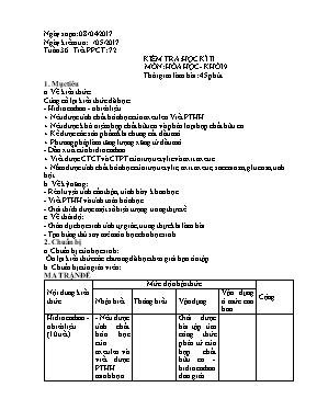 Giáo án Hóa học Lớp 9 - Tiết 72 Kiểm tra học kỳ II - Năm học 2016-2017